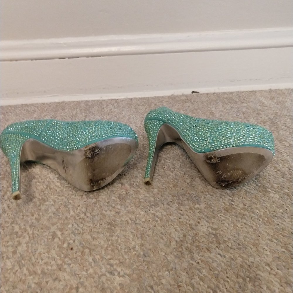 Turquoise Rhinestone Platform Heels - Picture 4 of 5